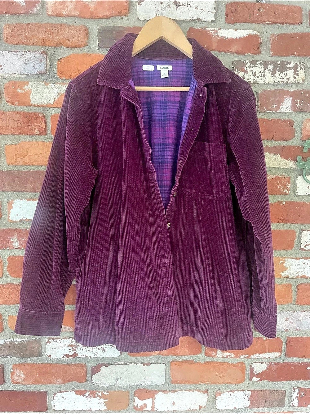 Eggplant L.L.Bean Corduroy Utility flannel lined shacket button up, cozy 100 cot